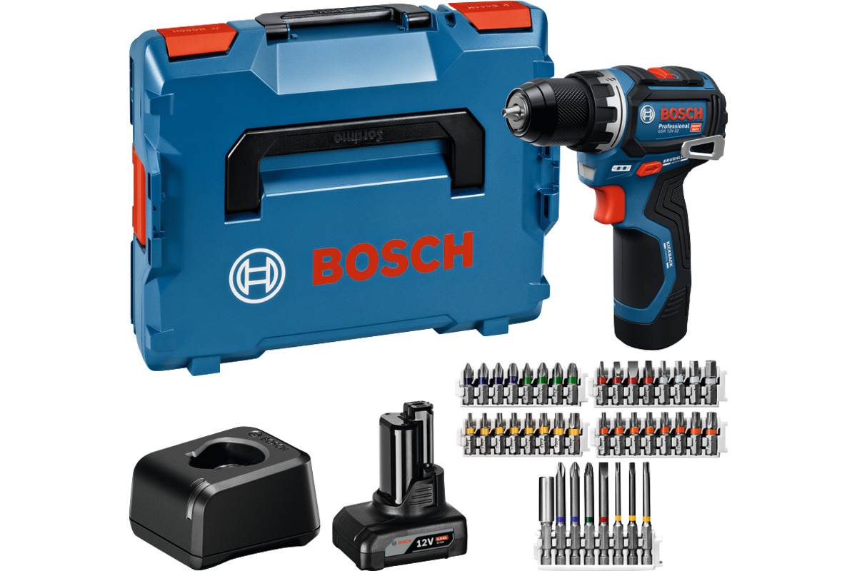 Akku-Bohrschrauber BOSCH GSR 12V-32 (40-teiliges Zubehör-Set)