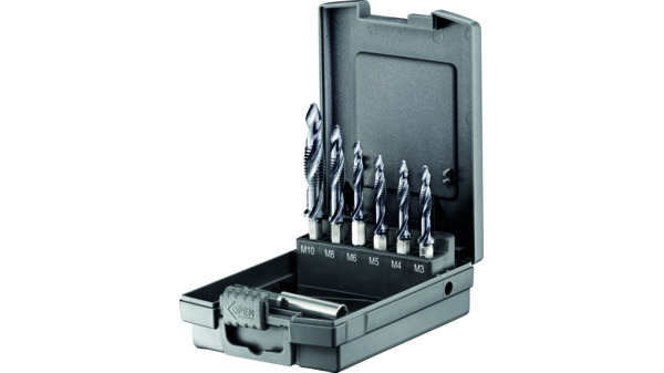 Kombi-Gewindebohrer-Set FORTEC Premium Line mit Stufenspitze, 6-teilig