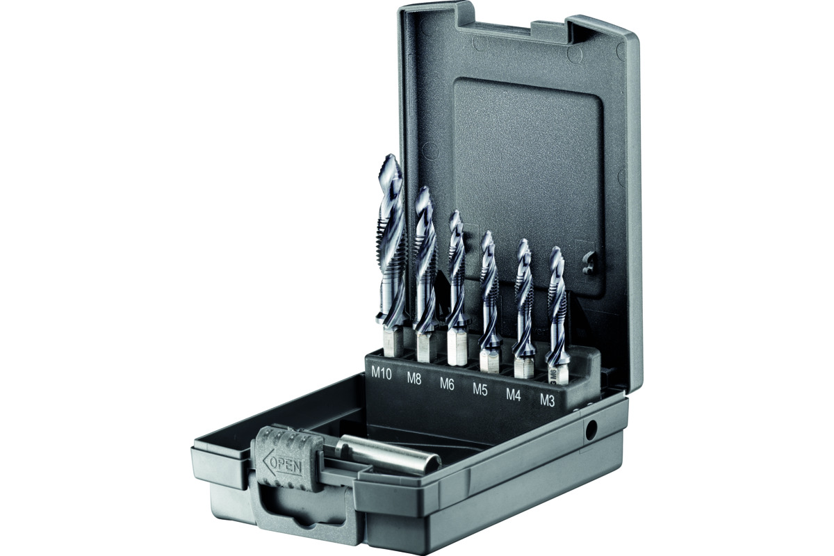 Kombi-Gewindebohrer-Set FORTEC Premium Line mit Stufenspitze, 6-teilig
