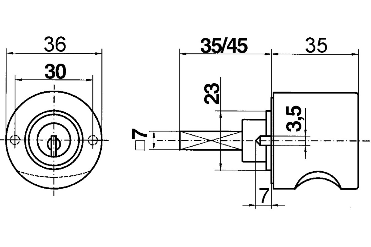 Zylinder-Drehgriff HEUSSER 3413.2 COMBI / WKS - P5000