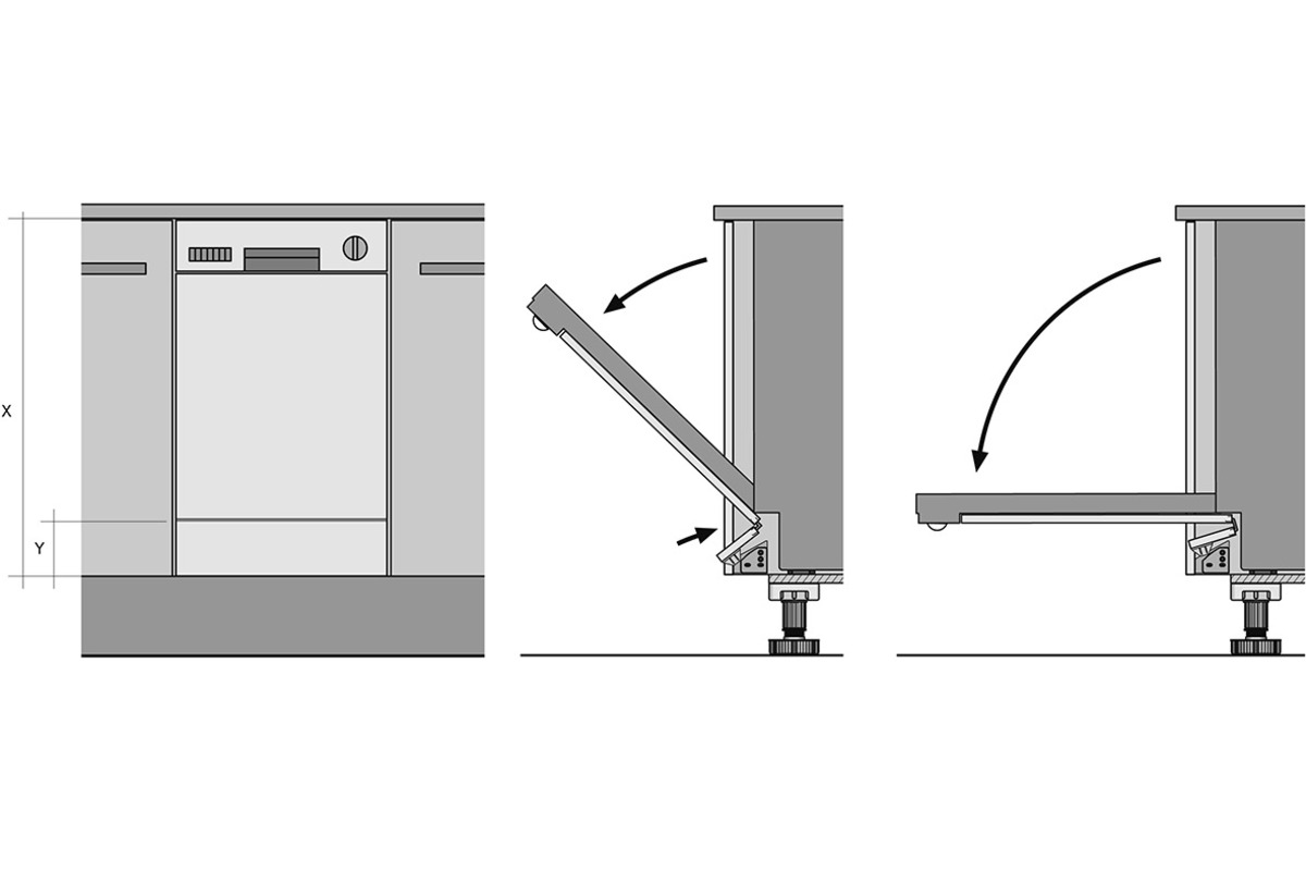Blenden-Knickbeschlag HENKE für hochgebaute, integrierte Geschirrspüler