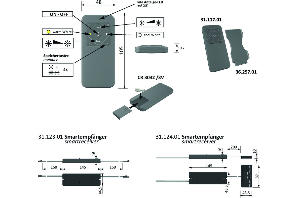 1-Kanal Funk-Schalter/Dimmer HALEMEIER S-Mitter Basic MultiWhite Smart Set