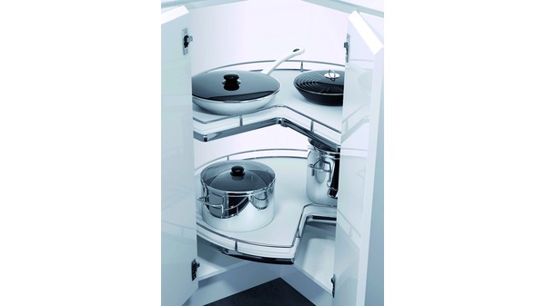 Eckkarusselbeschläge Recorner maxx für Eckmöbel 90° mit scharnierten Türen