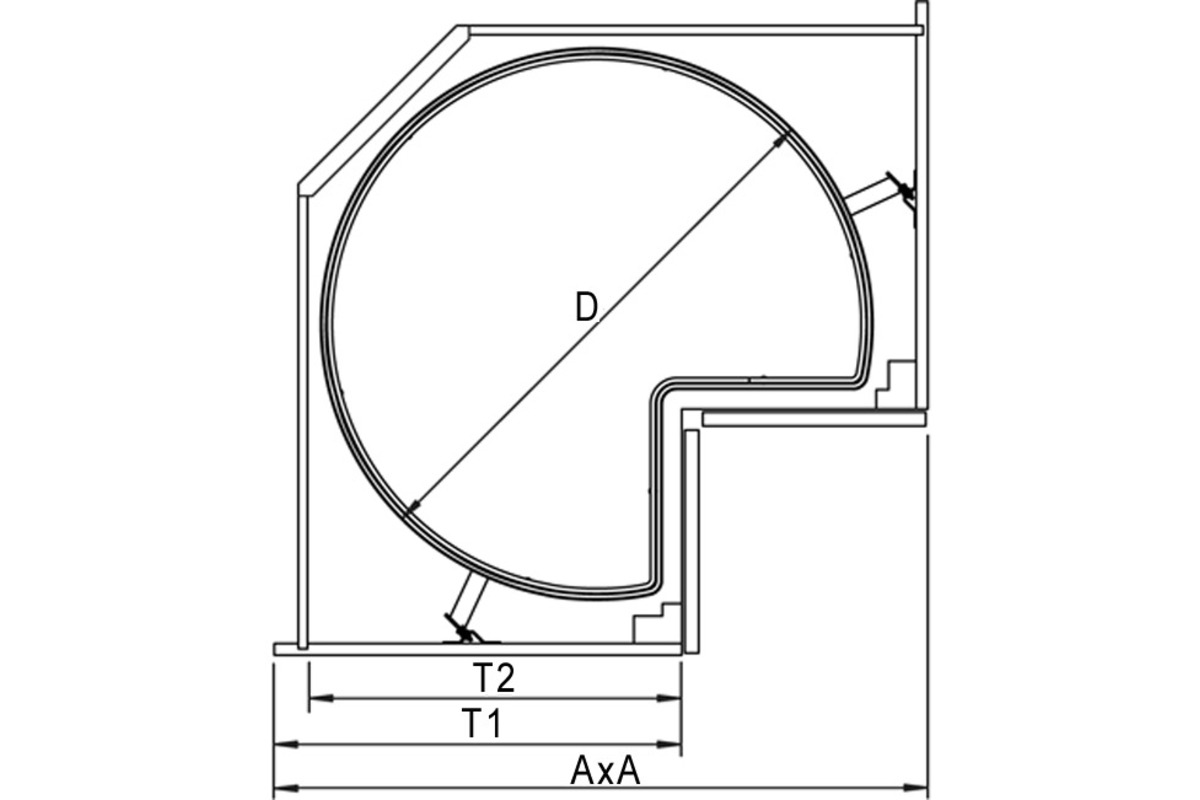 Eckkarusselbeschläge Recorner maxx für Eckmöbel 90° mit scharnierten Türen