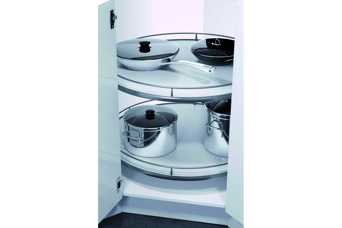 Eckkarusselbeschläge OK-LINE für Eckmöbel 45° mit scharnierten Türen