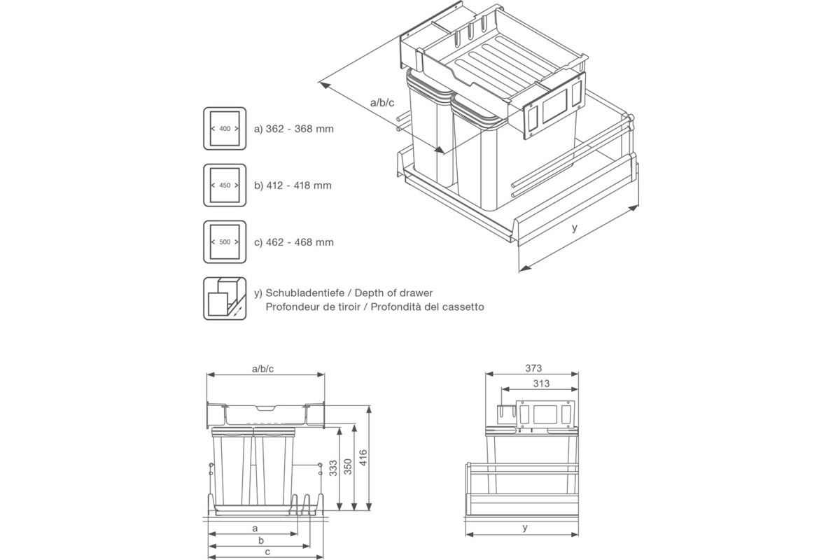 Abfall-Einsatzsystem MÜLLEX ZK-TRIOXX 2x16, 40/45/50 für BLUM Legrabox