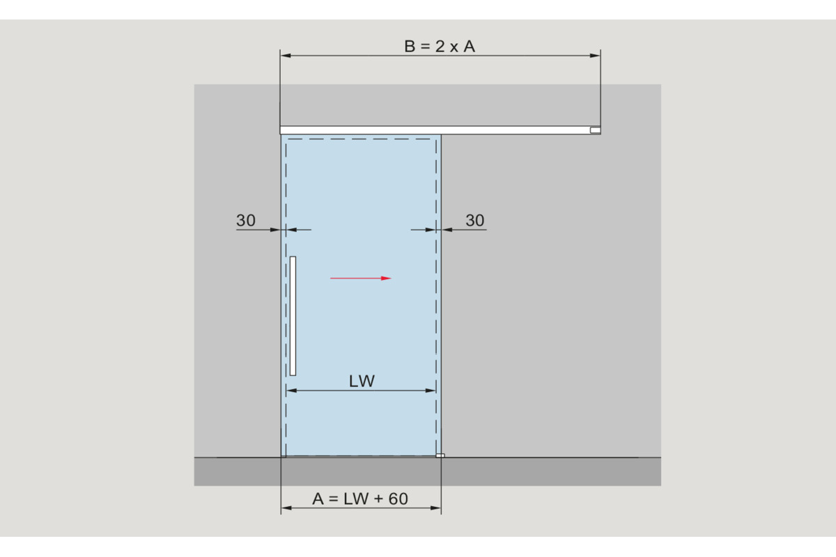 Komplett-Set DORMA GLAS MUTO 60 2.0, Wandmontage