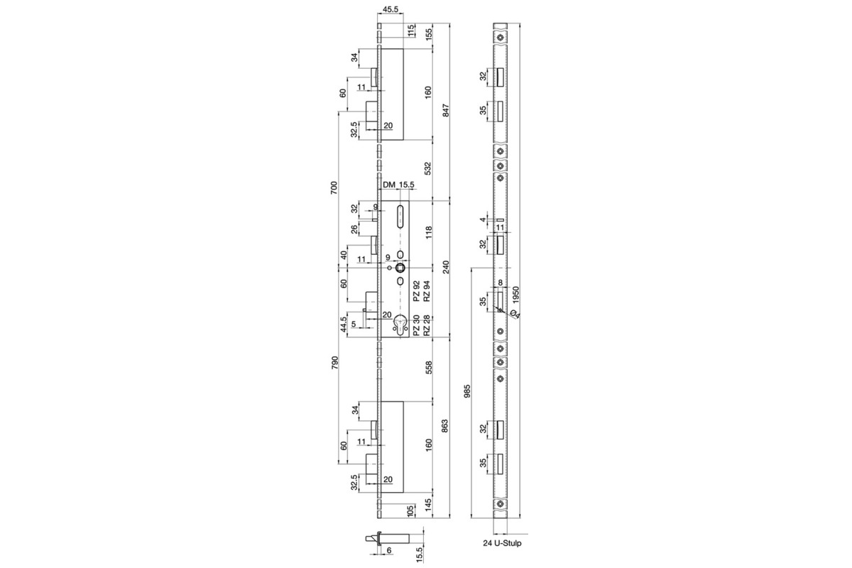 Panik-Sicherheits-Mehrpunktverriegelung MSL mFlipLock 24544 PE-SV-TF