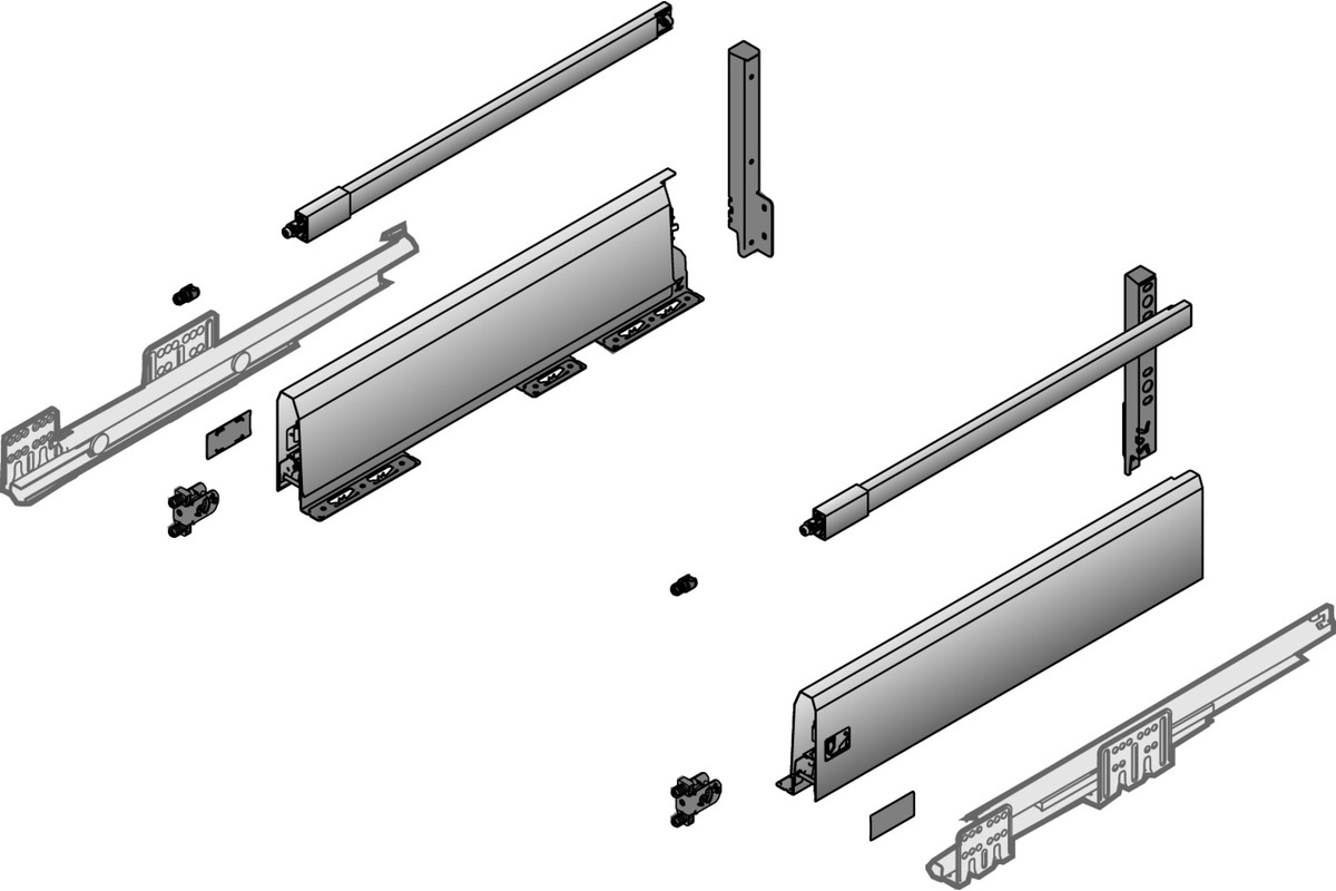 Komplett-Set Schubkasten HETTICH ArciTech 126/218, mit Längsreling, 70 kg