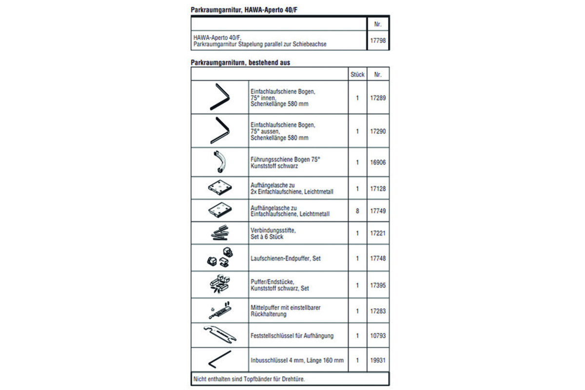 HAWA-Aperto 40/F, Parkraumgarnitur Stapelung parallel zur Schiebeachse