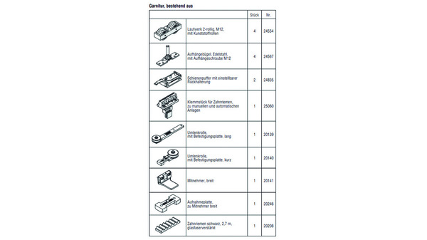 HAWA-Frontslide 140/A-Telescopic 2 Teilgarnitur für 2 Schiebeläden, 700 - 1200 mm