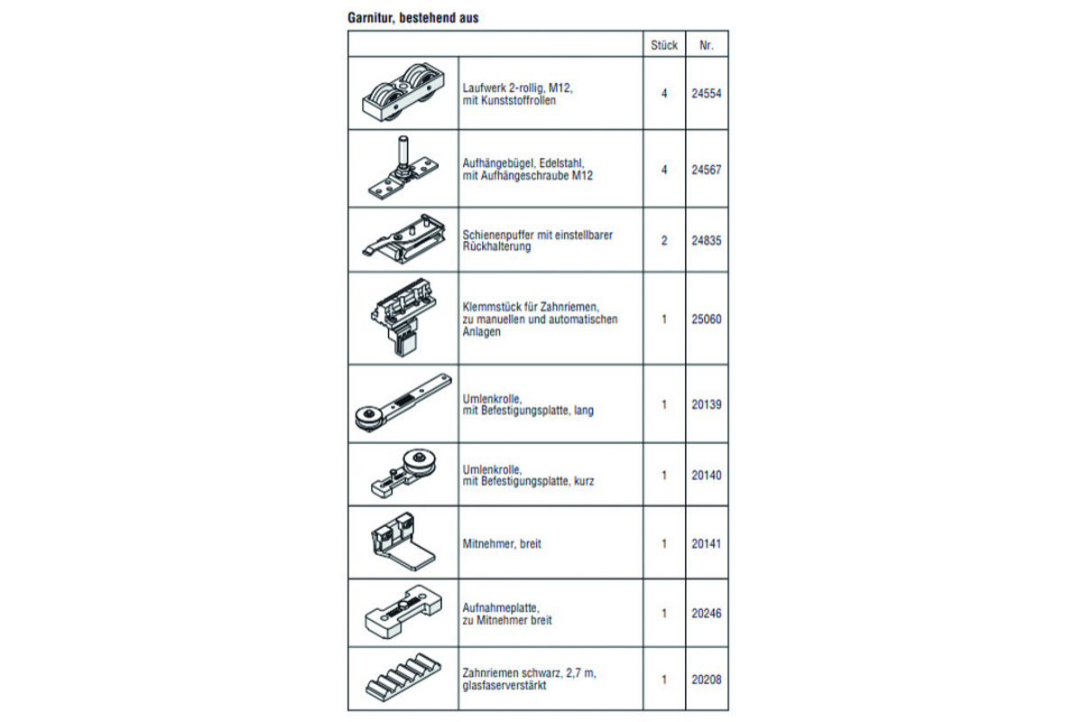 HAWA-Frontslide 140/A-Telescopic 2 Teilgarnitur für 2 Schiebeläden, 700 - 1200 mm