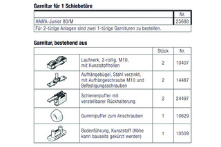 HAWA-Junior 80/M Garn. für 1 Türe, ohne Schiene