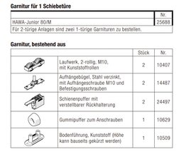 HAWA-Junior 80/M Garn. für 1 Türe, ohne Schiene