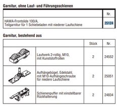 HAWA-Frontslide 100/A, Teilgarnitur für 1 Schiebeladen mit niederer Laufschiene